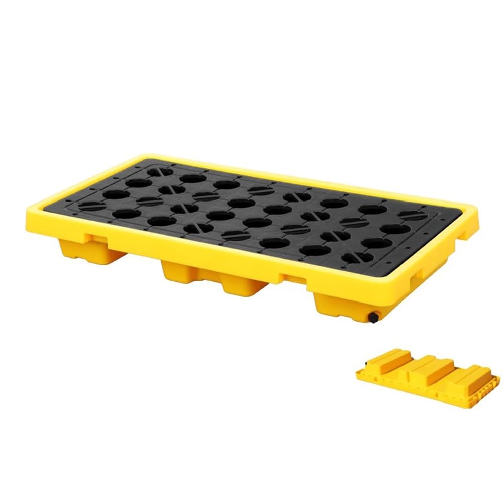 JKJZSALJ Modular Spill Containment Pallet, Heavy-Duty Anti-Leakage Platforms With Grating, 120X120Cm & 120X60Cm For Safe Liquid Storage & Spill Protection,Yellow,127 * 67 * 17cm