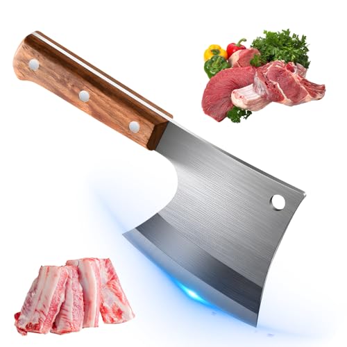 MDHANDD Hackmesser 15cm Klinge, Küchenbeil für große Knochen und Fleisch, Extrem Scharf Metzgermesser, Edelstahl Knochenbeil mit Birnenholz Griff, Fleischerbeil für Profis und Zuhause.