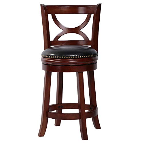 Amoyland Menis Counter Stool with Back, 24-Inch Height Upholstered-Nailhead Seat Swivel Barstool, Perfect for Pub and Kitchen Island Bar Stools - Cherry/Black (Cherry)