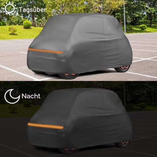 Vollgarage Autoabdeckung Ersatz für Citroen Ami/Opel Rocks-e/Electric/FIAT Topolino 2020-2024, Auto Abdeckplane Autogarage Autoplane, Atmungsaktive Wasserdicht Reflexionsstreifen, Grau