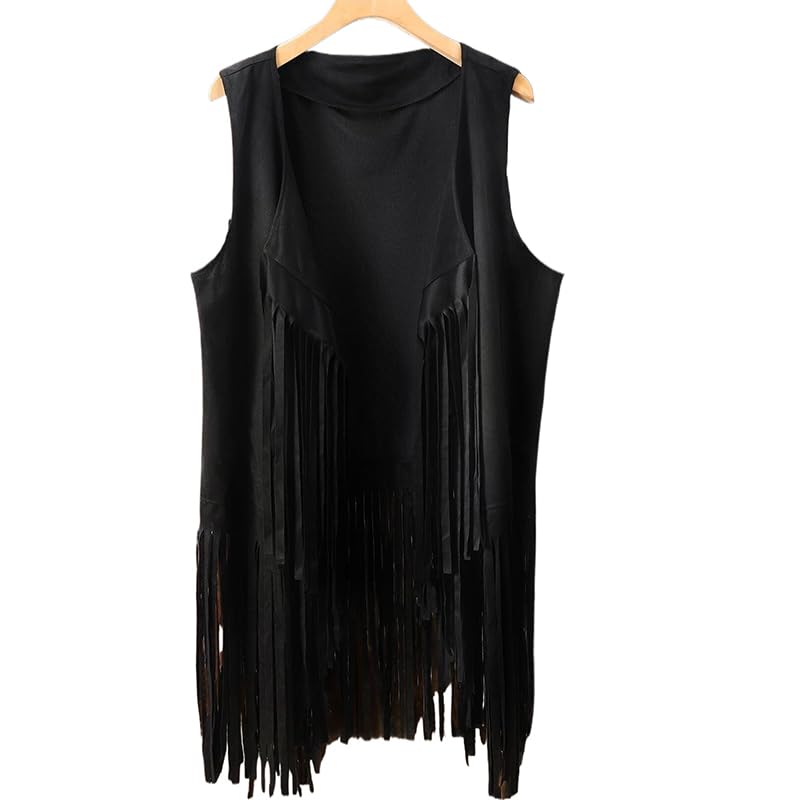 Damskie topy z frędzlami, styl lat 70., hipisowski kostium, kowbojka, kamizelka z frędzlami, tank top z krótkim rękawem, kurtka, stroje