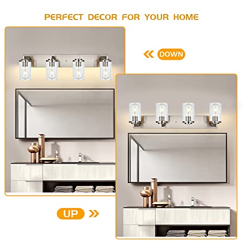 BONLICHT 4-Light Bathroom Light Fixtures Brushed Nickel wall Sconce Lighting Modern Vanity Lights with Seeded Glass, Industrial Bathroom Farmhouse Wall Lamp for Mirror Kitchen Bedroom Living Room - Image 3