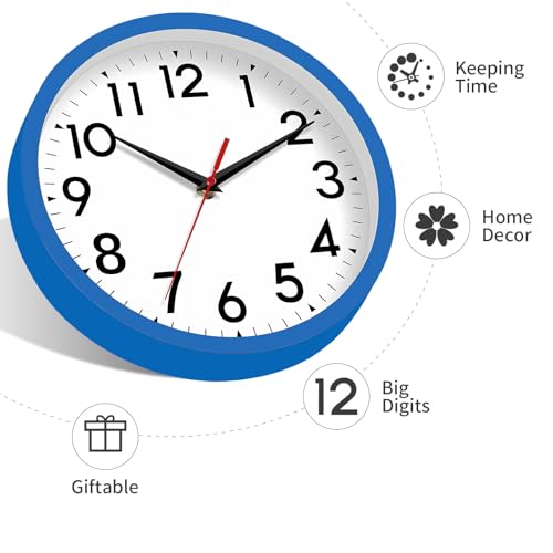 Image of DAXSMY Wall Clock Small Analog 8 Inch Silent Non Ticking Battery Operated Modern Simple Decorative for Kitchen Office Bedroom Bathroom Living Room(Blue)