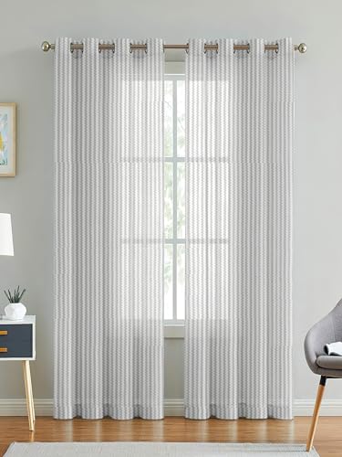 Image of Polyester Transparent Zig-Zag Net Sheer Curtains for Door Balcony Home Decoration, 9 feet Long, White, Set of 2