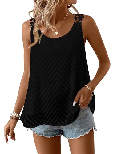 Womens Tank Tops Flowy Sleeveless Summer Boho Tank Top for Women Crewneck Casual Spaghetti Strap Lace Camisole Shirt - Main Image