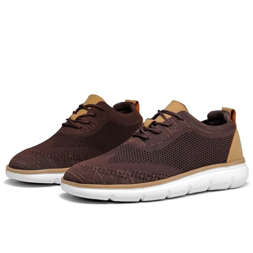 Image of KEEZMZ Mens Fashion Sneakers Casual Dress Oxfords Business Shoes Walking Tennis Mesh Work Lightweight Breathable Soft Sole Brown, 6.5