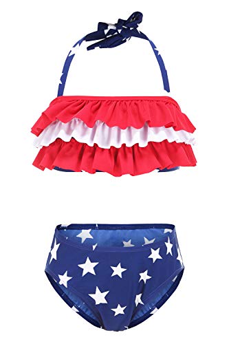 Image of Girls Two Piece Bikini Swimsuits Striped Ruffle Swimwear Falbala Bathing Suit Set