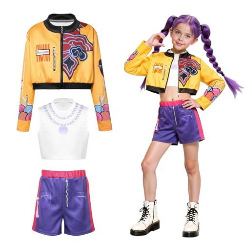 Costume da Cantante Pop di Carnevale per Bambini: Costumi da idolo Cosplay per Giochi di Ruolo Sul Palco - Travestimenti per Halloween per Ragazze - Travestimenti per Feste di Carnevale (Yellow, 150)