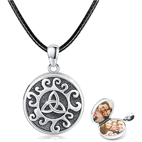 REDSUN Celtic Knot Locket Necklace 925 Sterling Silver That Holds Picture Sun Necklace Photo Lockets Pendant Gift Jewellery for Women Men Son Boyfriend Cover