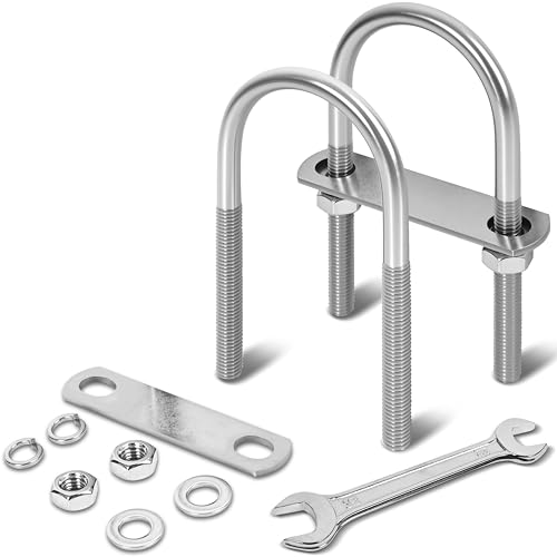 Image of 2 Sets M10 U Bolts 2-1 /2 Inch Wide, 3 /8 inch x 2-1 /2 inchW x 5 inch L | 304 Stainless Steel U Bolt Heavy Duty for boat trailer with Nuts, Bolt Plate and Washers,u bolts 2.5 inch wide,Metric bolts