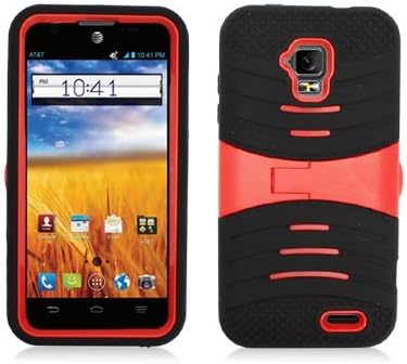 Aimo Wireless Rugged Wave Armor Case with Built-in Kickstand for ZTE/Z998 AT&T - Carrying Case - Retail Packaging - Black/Red