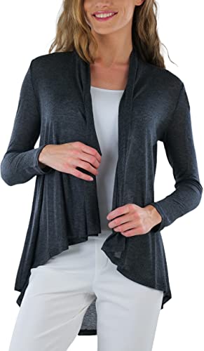 Image of ToBeInStyle Womens Open Front Long Sleeve Lightweight Asymmetrical Draped Cardigan with Side Pockets