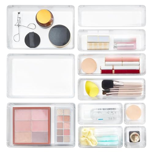 Lifewit 11 organizadores de cajones de plástico transparente para escritorio, bandeja de almacenamiento, caja de almacenamiento para maquillaje, joyas y dispositivos, para dormitorio, baño, oficina