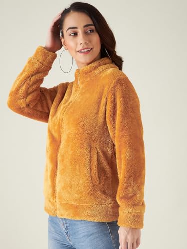 Image of Modeve Women Solid Full Sleeve Fur Standard Length Jacket For Winter