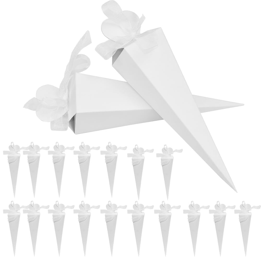 Kleemeiero 120 PZS Conos Arroz Boda Blanco Cono de Papel Kraft Boda en Forma de Corazón con Cinta de Gasa Soporte de Cono Confeti Cono Petalos para Decoración Boda, Aniversario, Envases de Regalo