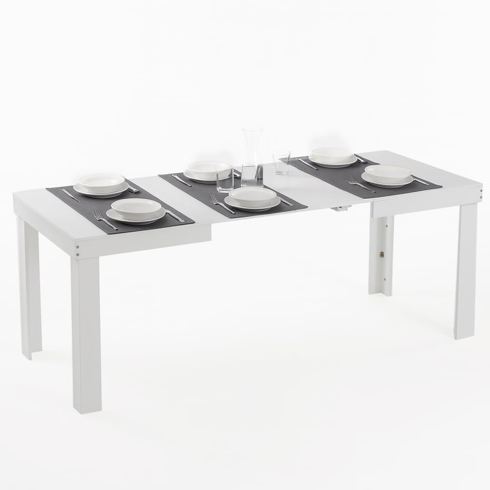 BAKAJI Tavolo Allungabile per Sala da Pranzo e Cucina da 4 a 6 Posti, Tavolo Estensibile con Apertura a Scorrimento da 120 a 200 cm, Design Salvaspazio, Struttura Robusta e Resistente (Bianco)