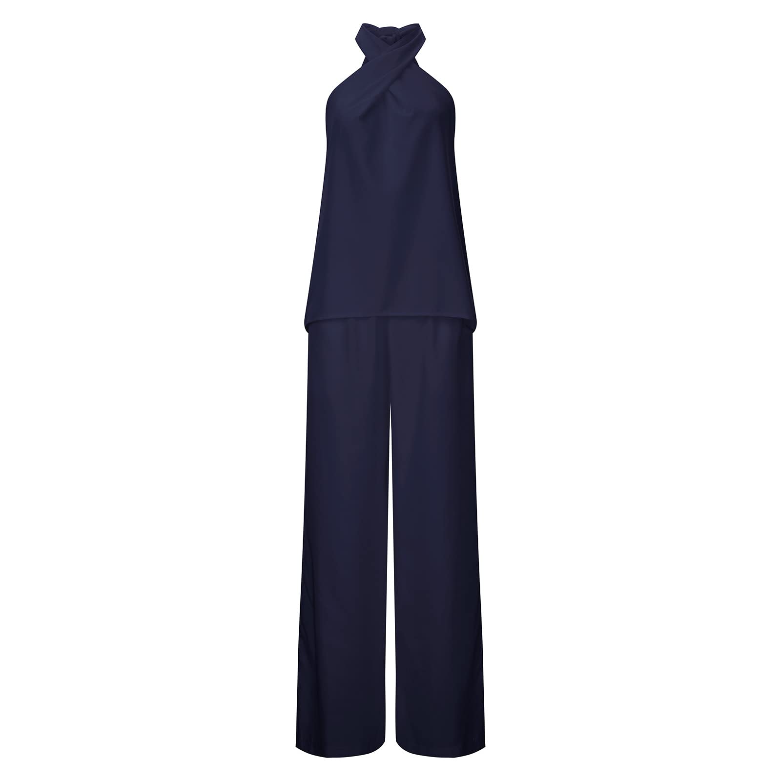 IQYU Tuta da donna per 2 pezzi, sportiva, elegante, estiva, per il tempo libero, senza maniche, con gamba larga, in lino, leggera, per la casa, da jogging