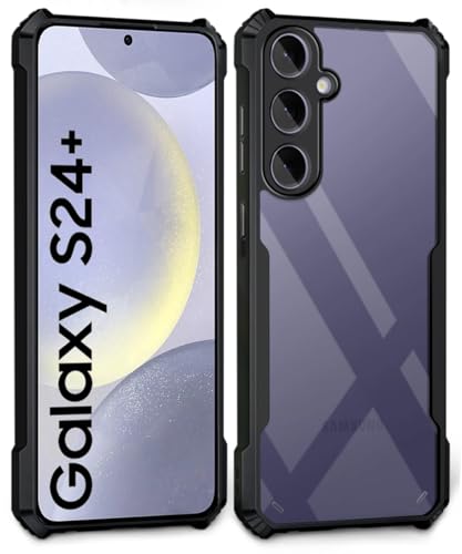 Image of WOW IMAGINE Shock Proof Clear Protective Back Case for Samsung Galaxy S24 Plus 5G - AirEDGE Technology | 360 Degree Camera Protection | Transparent Hybrid Back Case Mobile Cover - Black