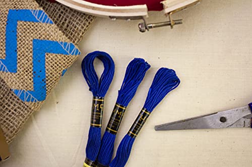 Image of Dark Royal Blue Embroidery Thread, 12 Pieces, 100% Egyptian Cotton, Premium Skeins, Oeko-Tex Certified, 8.75 Yards Long, Cross Stitch Embroidery Floss