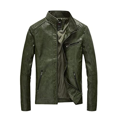 Veste de printemps en cuir synthétique homme décontracté vert militaire
