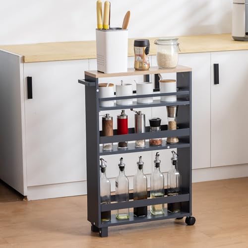 Cuisine encombrée ? Ce chariot de rangement étroit de 15 cm en bois libère votre espace