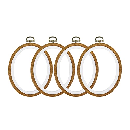 Semetall 4Pcs Oval Embroidery Hoops 5.31"X4.33" Inch Imitation Wood Embroidery Display Frame Mini Cross Stitch Hoop For Fabric Embroidery And Christmas Decoration #TOP29