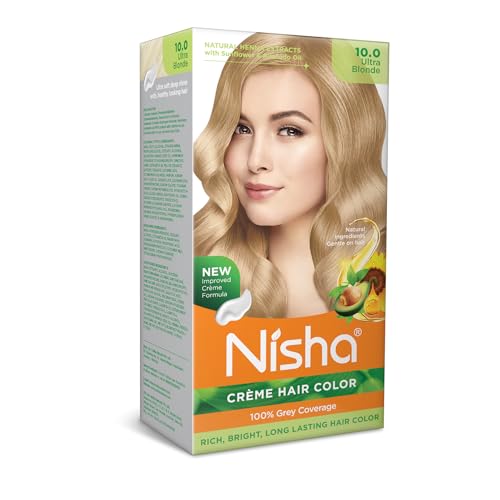 Image of Nisha Creme Hair Color Cream Ultra Blonde, 150g, Long Lasting Hair Dye for Grey Coverage, Natural Shine, Smooth Finish, For Men & Women, Pack of 1