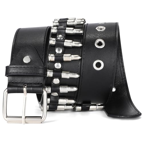 SANSTHS Rivet Belts for Women Men Black Studded Gothic Belt Punk Belt with Metel Buckle for Jeans Hip Hop