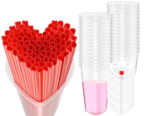 Set de 60 vasos plásticos con popote en forma de corazón miniatura 1