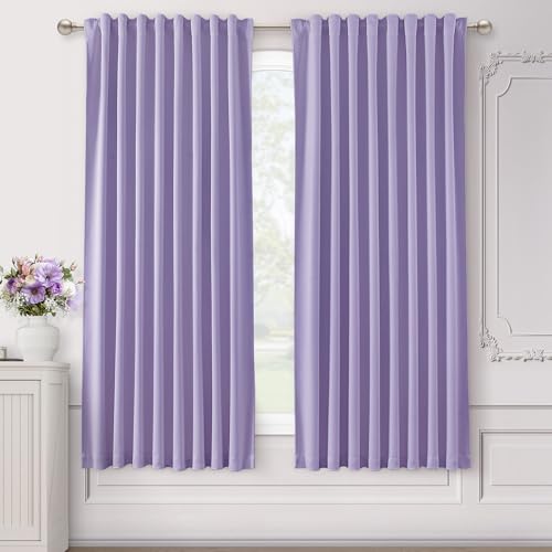 SHINELAND Perple 64 Inches Long Curtains 2 Panels Set,Room Darkening Thermal Insulated Lavender Blackout Curtains Back Tab/Rod Pocket 52 X 64 Inches