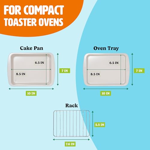 Image of Tasty Nonstick Toaster Oven Baking Set Includes Cake Pan, Oven Tray, Rack, Carbon Steel Bakeware, 3-Piece Set, Aqua
