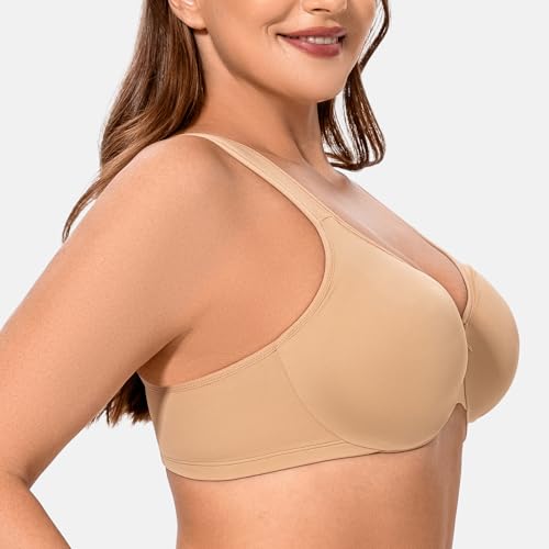Image of MELENECA Women's Plus Size Minimizer Bra Seamless Underwire Support | Full figure support, breathable fabric reduces bulk, and wide straps relieve shoulder pressure during everyday wear.