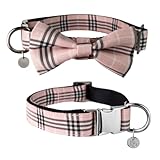 Dashin' Dogz Pink Plaid Bowtie Dog Collar with Detachable Bow Tie for Girl or Boy Dogs Comfortable, Fully Adjustable, Great Pet Gift (S, Pink)