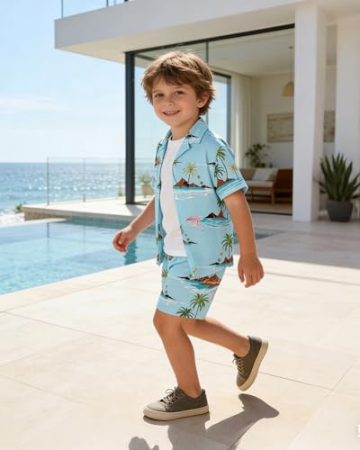 Image of SANGTREE 3 Piece Boy Outfits Short Sleeve Shirt and Shorts Set Beach Vacation Summer Clothes, 3 Months - 9 Years