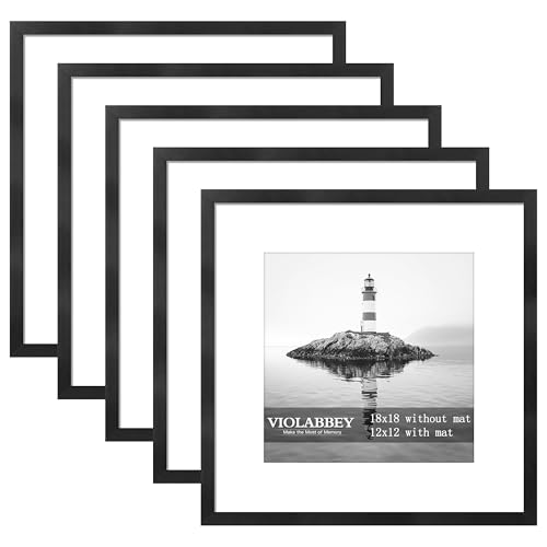 VIOLABBEY 18x18 Frame Set of 5 Fit 12x12 Pictures with Mat Black