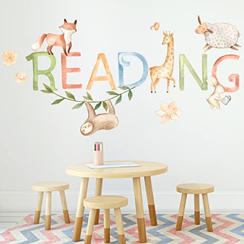 Mfault Foxes Reading Corner Baby Boys Girls Wall Decals Stickers, Reading Corner Educational Wall Decals Stickers, Bird Kids Library Toddler Room Decor #TOP4