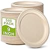 Paper Plates Bulk 500 Count, 100% Compostable Paper Plates 9 inch, Eco Friendly Disposable Plates Made of Sugarcane Fibers, Paper Plates Heavy Duty for Party, Picnic, BBQ, Bulk Case 4/125 Pack