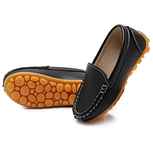 Sofmuo Boys Girls Leather Loafers Slip-On Oxford Flats Boat Dress Schooling Daily Walking Shoes(Toddler/Little Kids) Black,26 thumb #2