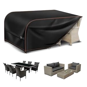 Garden Furniture Covers Waterproof with Air Vent 420D Rectangular Rattan Patio Outdoor Furniture Covers Waterproof for 180x120x74CM Outdoor Table Chairs Sofa Bistro Set Outside Seating