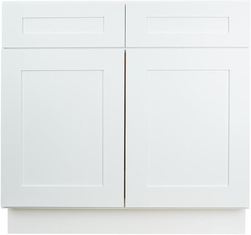 Hollywood Fabiani Design Sink Base Kitchen Cabinet 33 in. W x 24 in. D x 34-1/2 in. H, Shaker White - Solid Wood Frame, 1/2-Inch Cabinet-Grade Plywood Box, Soft-Close Doors, Ready to Assemble