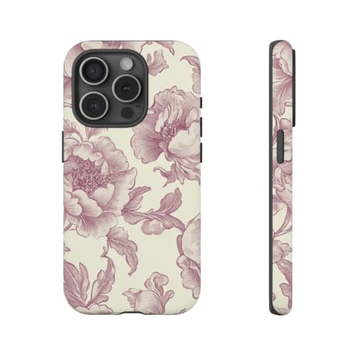 Coque iPhone 15 Pro fleur victorienne bordeaux idéale pour le quotidien