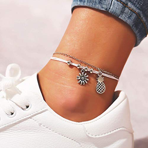 Yean Boho Ananas Anhänger Fußkettchen Sonnenblume Knöchel Armband Mode Perlen Fuß Schmuck Kette für Frauen und Mädchen