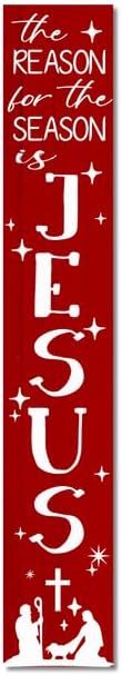 Letrero vertical de Navidad con texto en inglés "The Reason for The Season is Jesus", para puerta delantera, porche, pared, granja, decoración