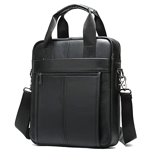 Shoulder Bag and Handbag,Leather Crossbody Shoulder Satchel Bag for Men Work Business Vintage Adjustable Straps (Color : Black, Size : 26 * 6 * 30.5cm)