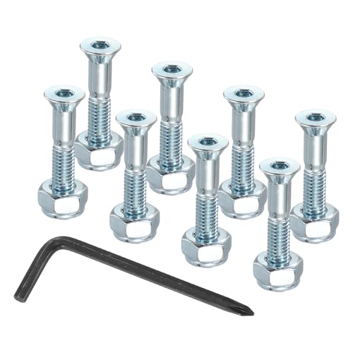 PATIKIL 13.5 mm/ 0.5" Skateboard Hardware Kit, 8 Pcs Mounting Screws Bolts Nuts Set with Hex Key for Skateboard Cruiser, Silver-Blue