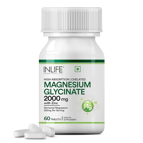 Image of INLIFE Magnesium Glycinate Unbuffered 2000mg with Zinc, Chelated Bisglycinate, Muscle Sleep & Nerve Health, Men Women (60 Tablets)