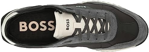 BOSS Men's Zayn Low Profile Suede Leather Two Tone Sneaker, Black Oil, 10 | Image 4