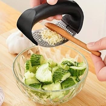 Image of Kitchen Stainless Steel Garlic Press with Ergonomic Handle,Garlic Crusher, Handy Garlic Crusher, Kitchen Garlic Crushing Tool.