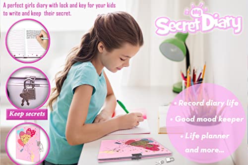 Ginmlyda Girls Diary With Lock For Kids, Pink Diaries 7.1X5.3 160 Pages Cute Girl Journal Secret Notebook With Lock And Key For Little Kid Writing Drawing Gifts For Pre School Age 6,8,12 #TOP5