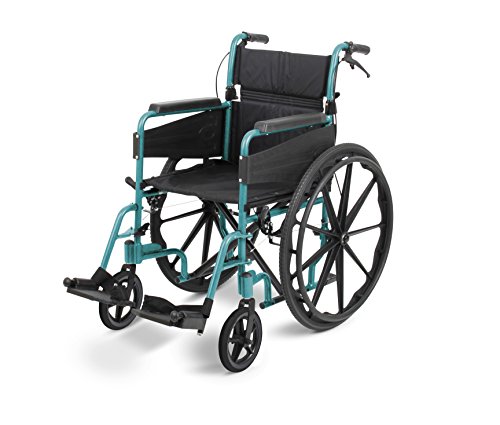 Days Escape Lite Self Propelled Standard Wheelchair, Racing Green, Lightweight and Foldable Frame, Aluminium Wheelchair, Portable Transit Travel Chair, Removable Footrests